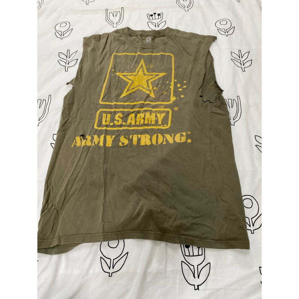 US Army Army Strong Green and Yellow Muscle Tee